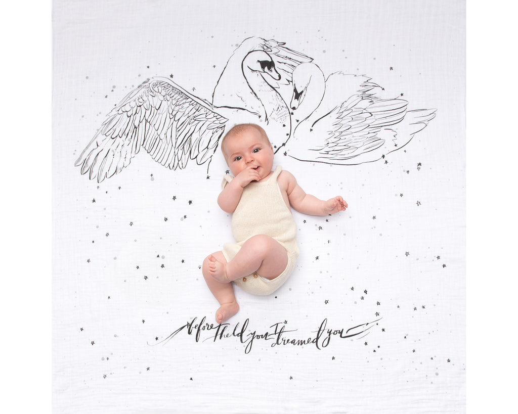 Organic Cotton Swaddle Blanket - Swans - Baby Jives Co